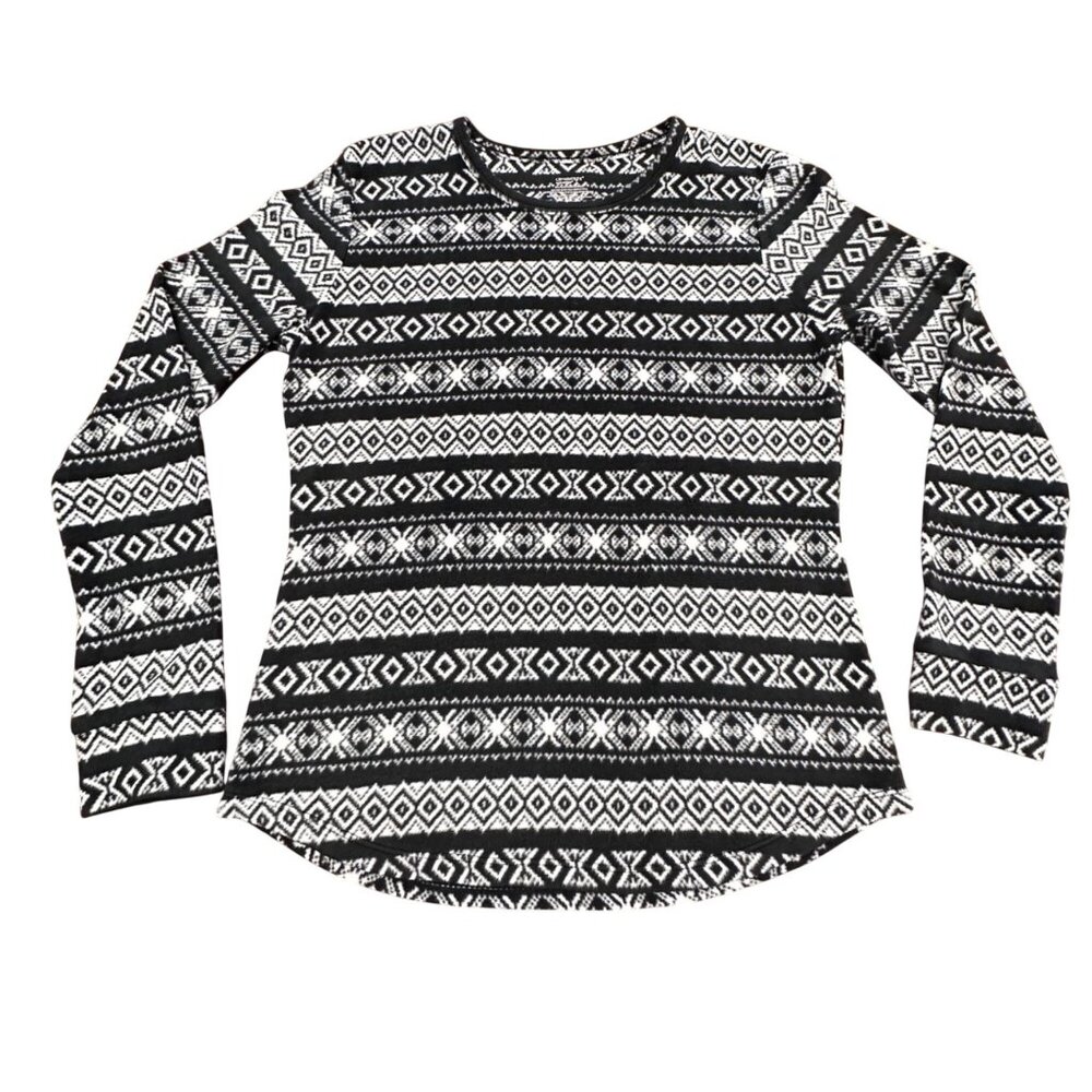 Cuddleduds Fleece Sweater Women L Black White Thumb Holes Climate Right